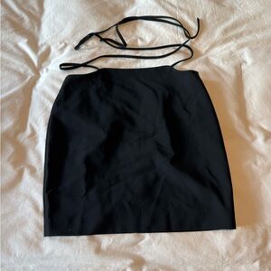 Black tie waist mini skirt
